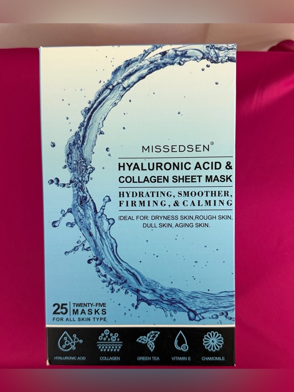 Hyaluronic Acid & Collagen Hydrating Sheet Masks All Skin Types (25 Sheets) NIB - Picture 13 of 14